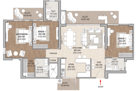 3 BHK floor plan at Rishabraj Kora Kendra Borivali West