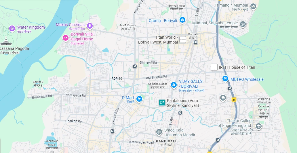 Location map and nearby landmarks of Rishabraj Kora Kendra Borivali West project